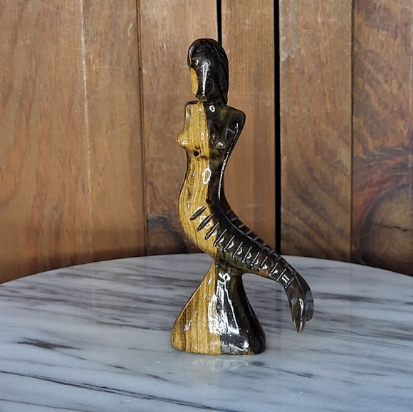 Elegant Wooden Mermaid Sculpture - Picture 3 of 11